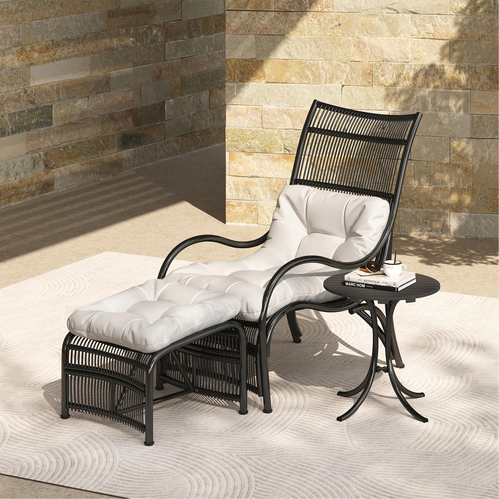 3 Pieces Wicker Outdoor Patio Furniture Set With Lounge Chair, Balcony Chairs Table Set With Cush... | Wayfair North America