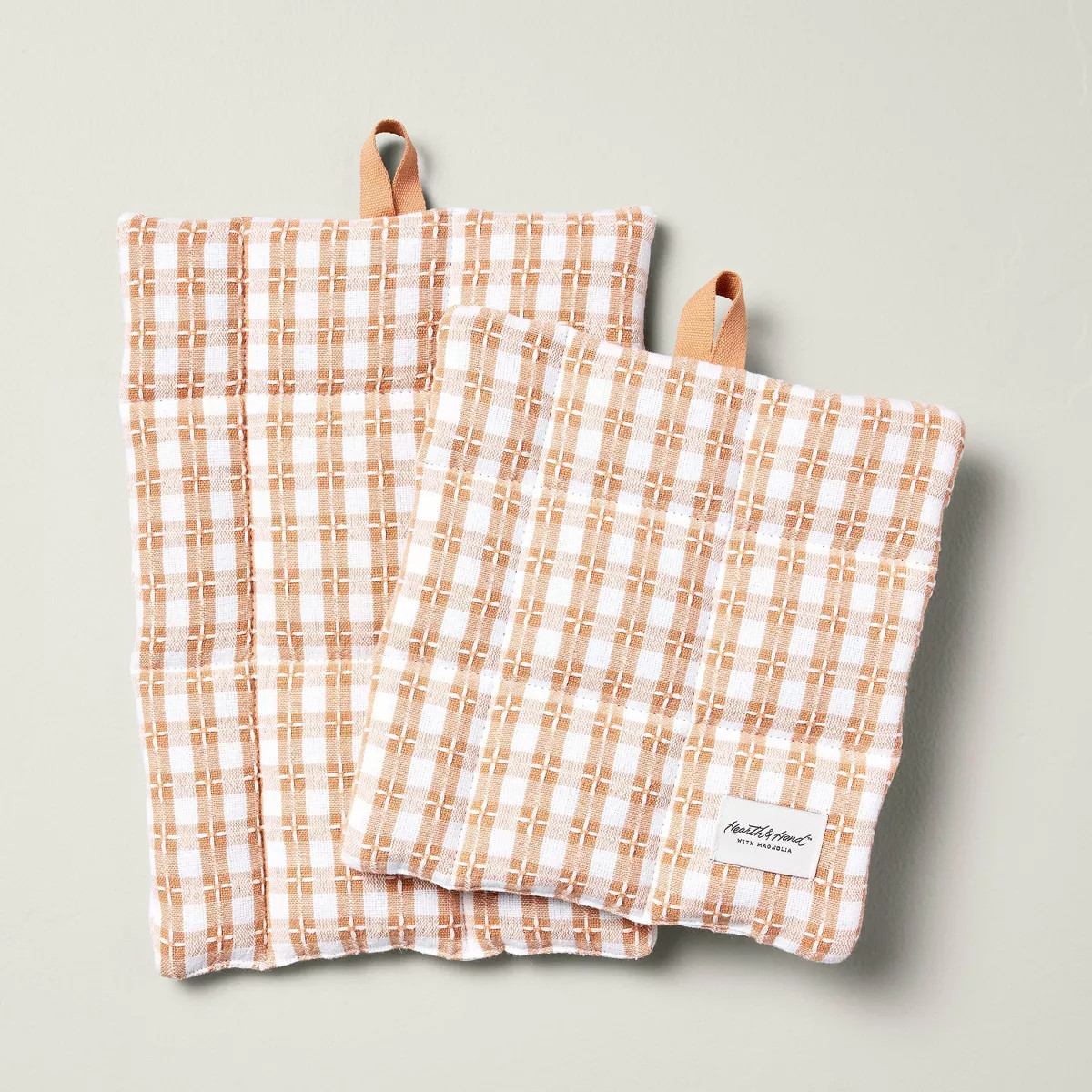 2pc Textured Gingham Potholder Set Blush - Hearth & Hand™ with Magnolia | Target
