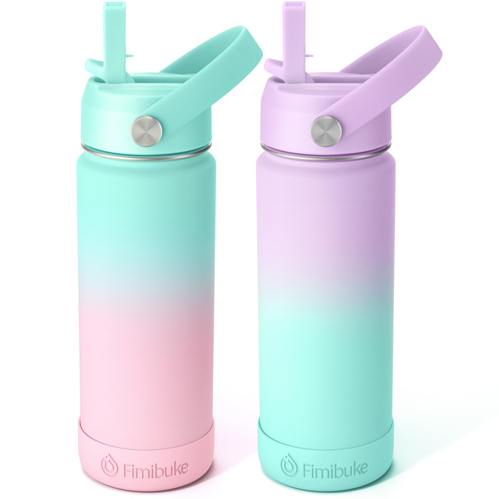 Fimibuke Kids Insulated Water Bottle - 18oz BPA-FREE 18/8 Stainless Steel Kid Cup with Straw Trav... | Amazon (US)