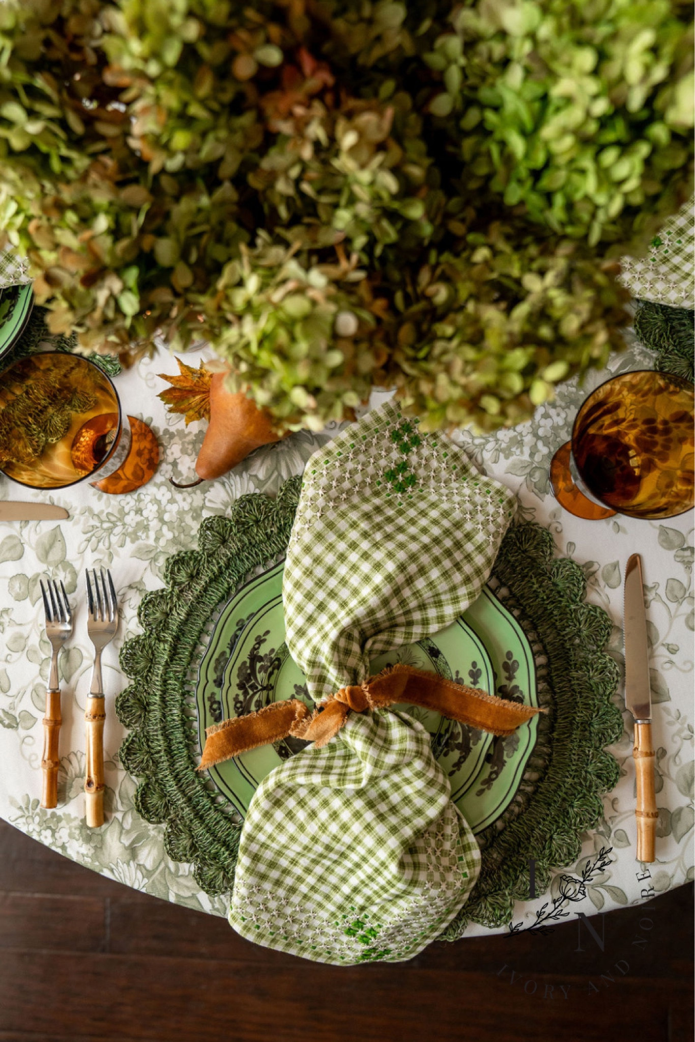 Celebrate the new fall beginnings with a beautiful green inspired Tablescape. This green inspired fall table is warm and welcoming, making it an ideal autumn table for fall celebrations! The oriente Italiano plates are Devine and pair so well with the crocheted placemats and bamboo flatware. Shop this beautiful fall green table setting! GREEN TABLEWARE. BAMBOO FLATWARE. ORIENTE ITALIANO PLATES. GREEN WINE GLASSES. LETTUCE PITCHER. 

#LTKhome 

#LTKHoliday #LTKSeasonal