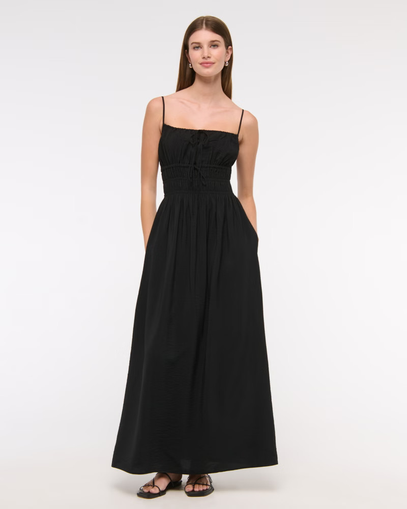 Smocked Tie-Front Maxi Dress | Abercrombie & Fitch (US)
