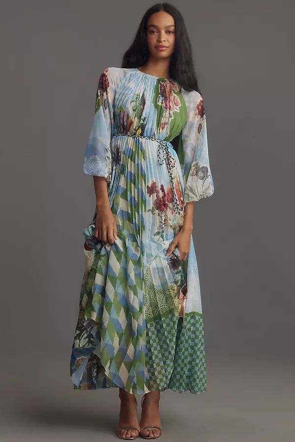 Pankaj & Nidhi Long-Sleeve Pleated Maxi Dress | Anthropologie (US)
