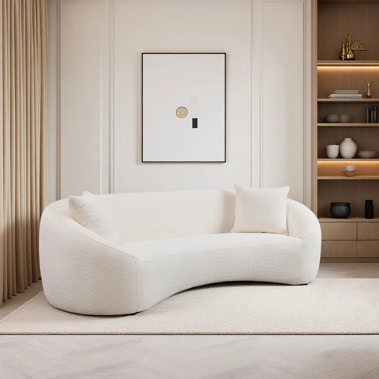 93.31" Minimalist Curved Sofa, 3 Seater, Fabric Upholstered Sofa, Tight Curved Back Cloud Couch F... | Wayfair North America