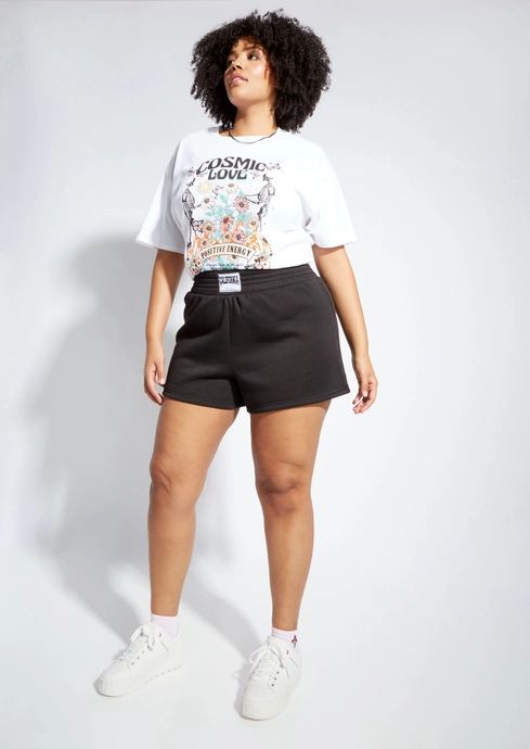 Plus Black California Label Fleece Shorts | rue21