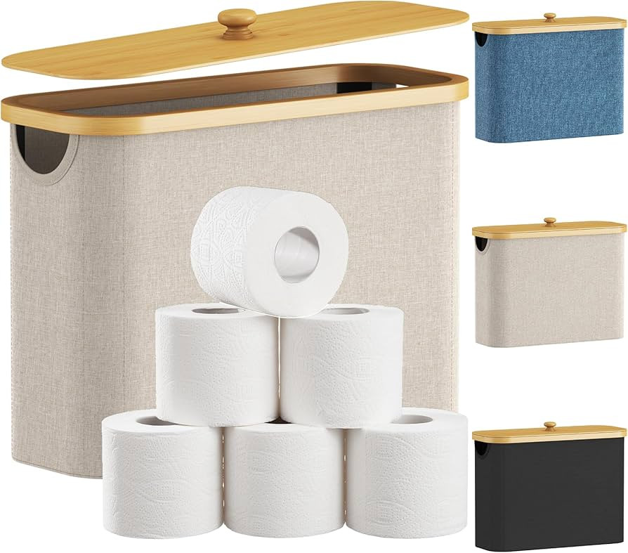 Lifewit Toilet Paper Storage 23 L, Bamboo Toilet Paper Basket with Lid and Handle, Free Standing ... | Amazon (US)