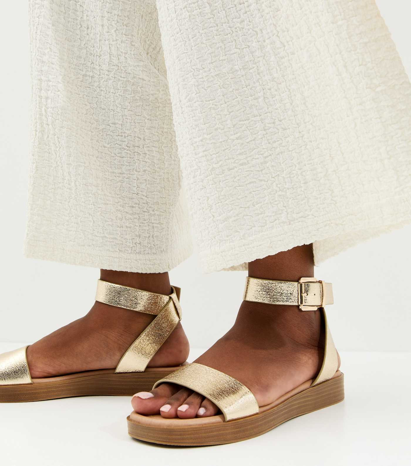 Gold Metallic Faux Leather Sandals | New Look | New Look (UK)