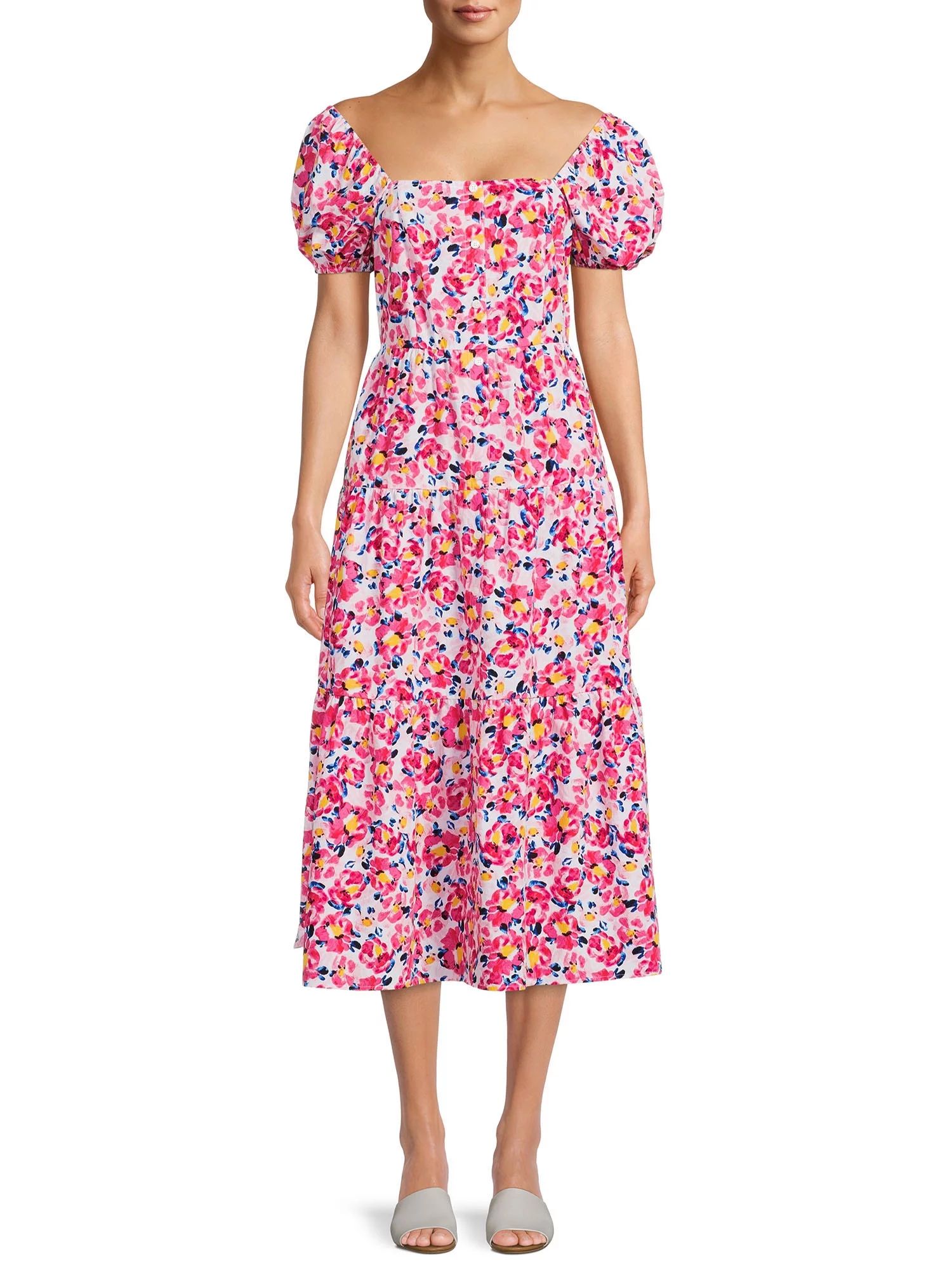 Time and Tru Women's Printed Off Shoulder Dress - Walmart.com | Walmart (US)