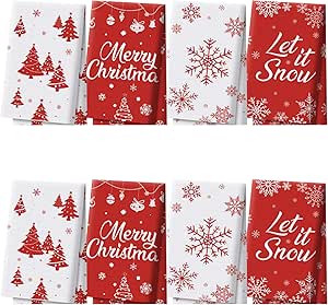 Boao 8 Pcs Christmas Hand Towels Set Cotton Snowflake Merry Christmas Tree Bathroom Kitchen Towel... | Amazon (US)