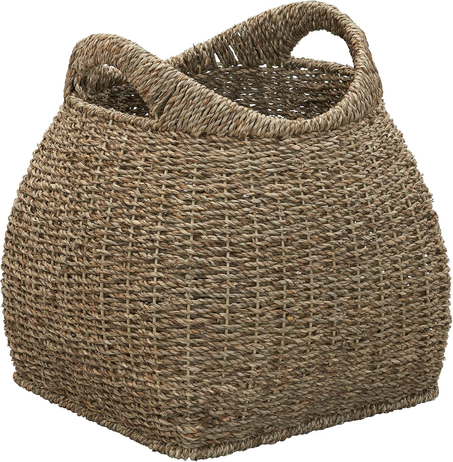 Household Essentials Handled Seagrass Basket Decorative Storage Organizer with Sturdy Metal Frame, Brown Finish | Amazon (US)