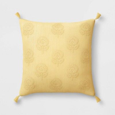 Embroidered Floral Square Throw Pillow with Tassels Yellow - Threshold&#8482; | Target