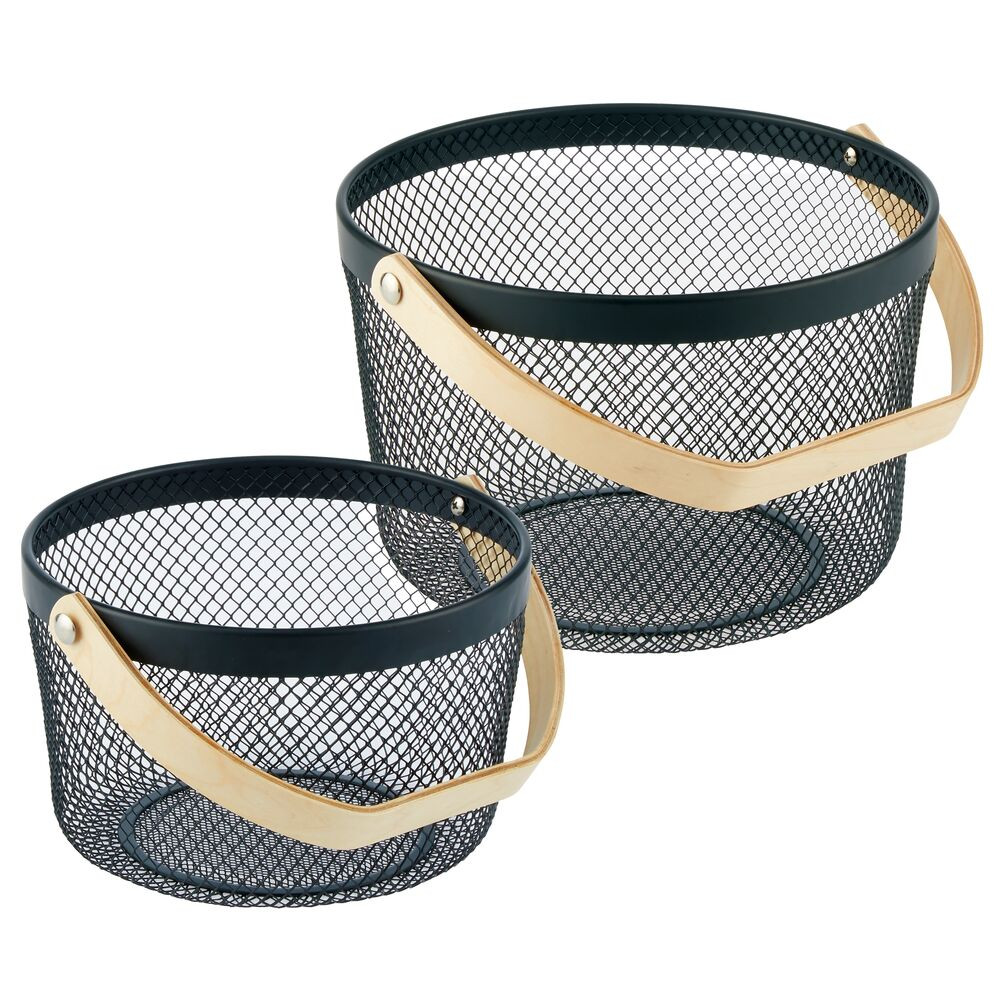 mDesign Farmhouse Metal Storage Organizer Basket Bin with Wood Handles - For Bathroom, Office, En... | Walmart (US)