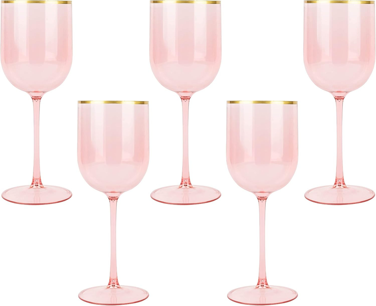 Pink Wine Cup with Gold rim Plastic Wine Glasses Set of 5 Elegant Wine Goblets Hard Plastic Wine ... | Amazon (US)