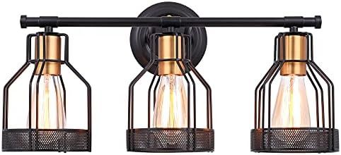 Pauwer Industrial Bathroom Vanity Light 3 Light Farmhouse Metal Cage Bathroom Wall Light Fixture ... | Amazon (US)