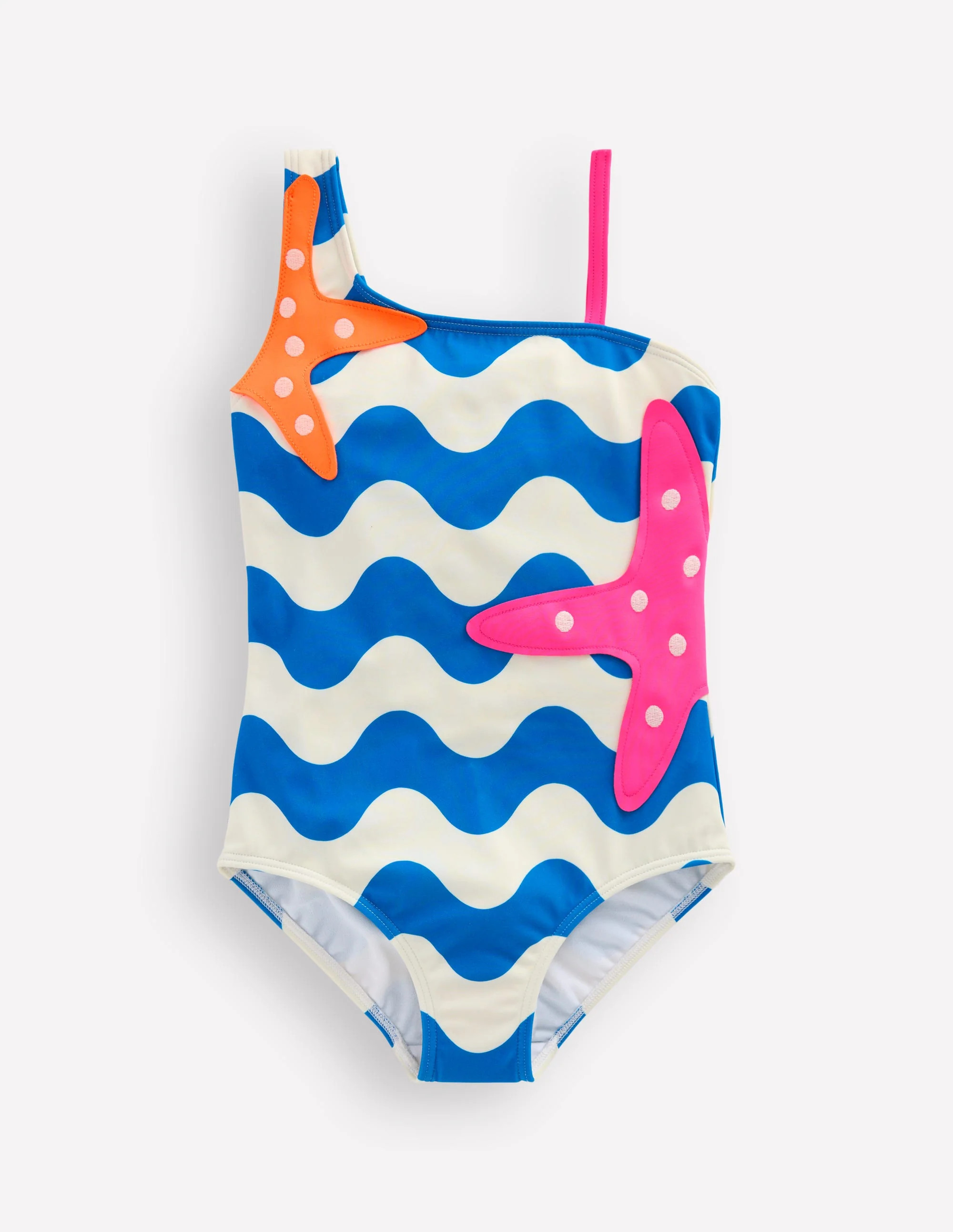 One Shoulder Appliqu\u00e9 Swimsuit-Kingfisher Blue Wave Starfish | Boden (US)