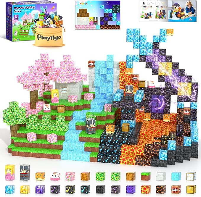154PCS Magnetic Blocks - Build Mine Magnet World Stacking Cube Toys with Magnet Board, Magnetic T... | Amazon (US)
