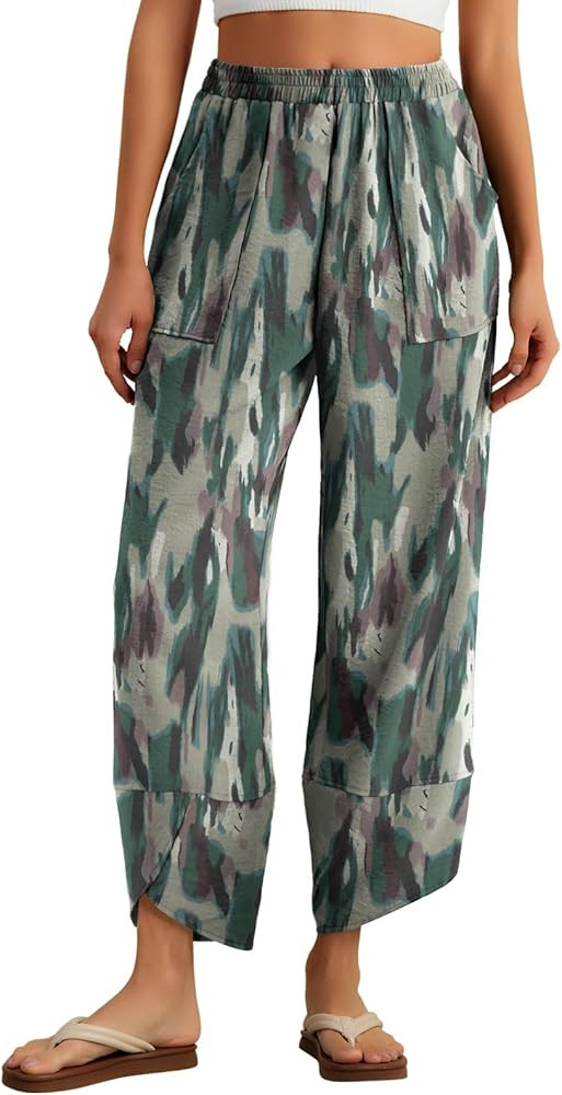 Feiersi Womens Baggy Wide Leg Pants Elastic Waisted Casual Palazzo Harem Pants Summer Beach Trous... | Amazon (US)