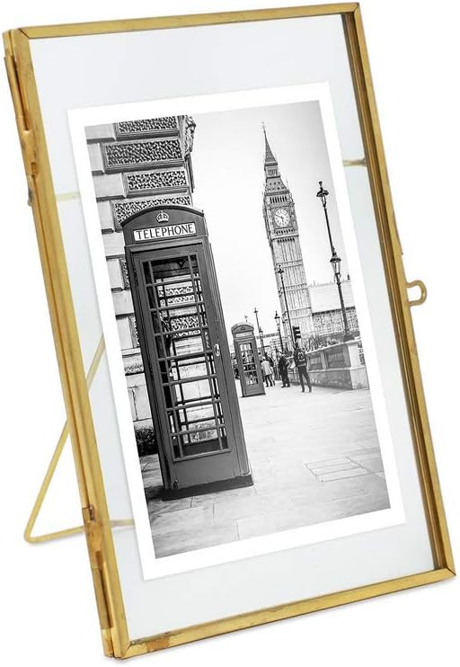 Isaac Jacobs 4x6, Antique Gold, Vintage Style Brass and Glass, Metal Floating Picture Frame (Vert... | Amazon (US)