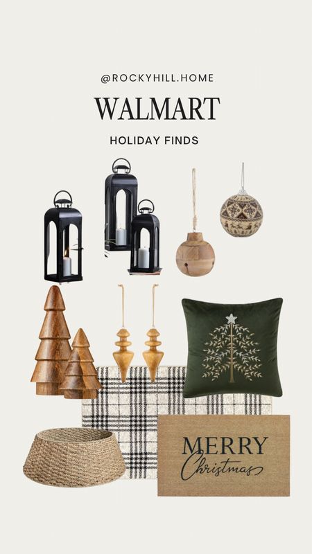 Walmart Christmas Decorations, wooden ornaments, black lanterns, Christmas pillow, plaid rug

#LTKhome #LTKfindsunder50 #LTKHoliday