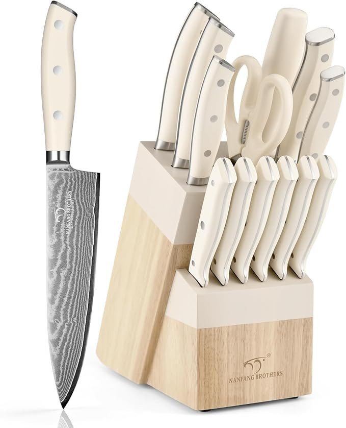 NANFANG BROTHERS Damascus Kitchen Knife Set 14 Pieces with Shears & Sharpener - VG10 Damascus Ste... | Amazon (US)