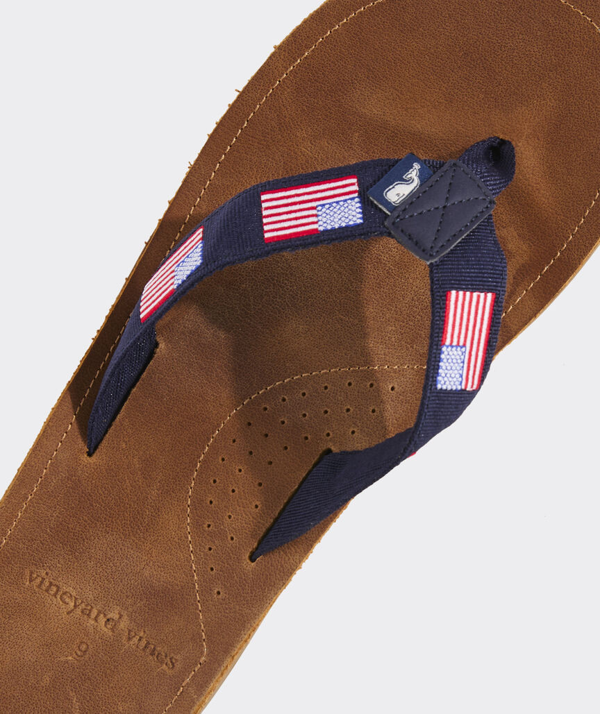Embroidered American Flag Leather Flip Flops | vineyard vines