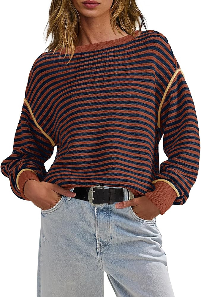 Panadila Womens Striped Oversized Sweater Fall Chunky Long Sleeve Pullover Sweaters Cable Knit Co... | Amazon (US)