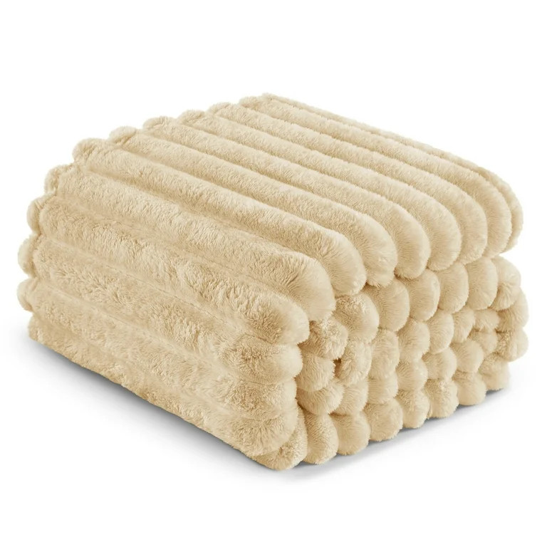 Exclusivo Mezcla Fleece Throw Blanket for Couch, Super Soft 3D Striped Jacquard Blanket, Lightwei... | Walmart (US)