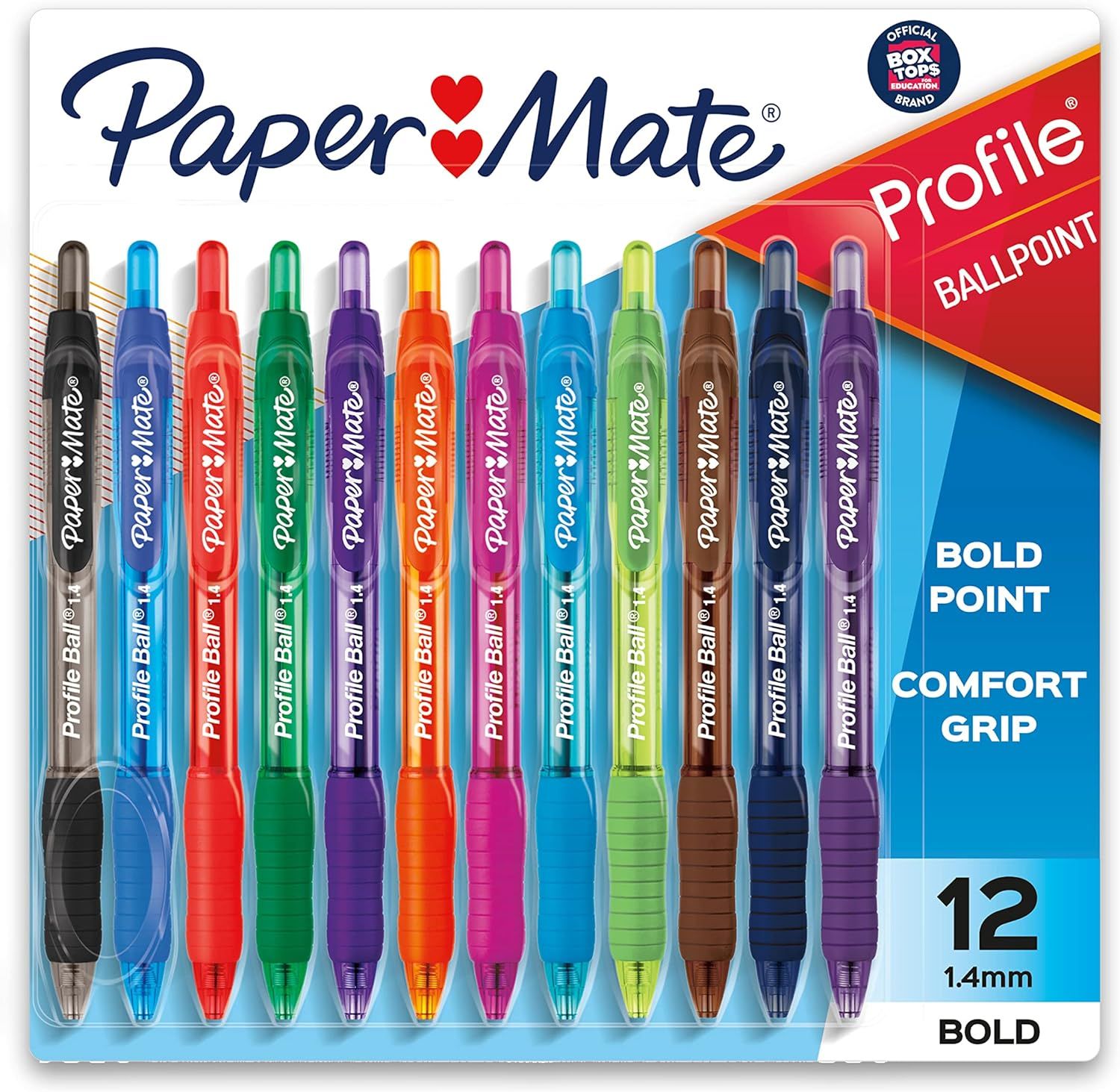 Paper Mate Profile Retractable Ballpoint Pens, Bold (1.4mm), Assorted Colors, 12 Count | Amazon (US)