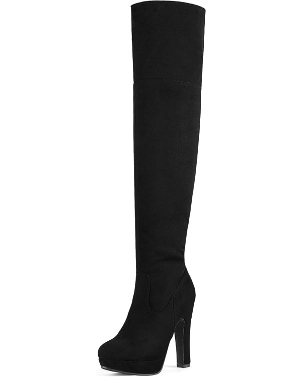 DREAM PAIRS Women's Thigh High Chunky Heel Platform Over The Knee Boots | Amazon (US)