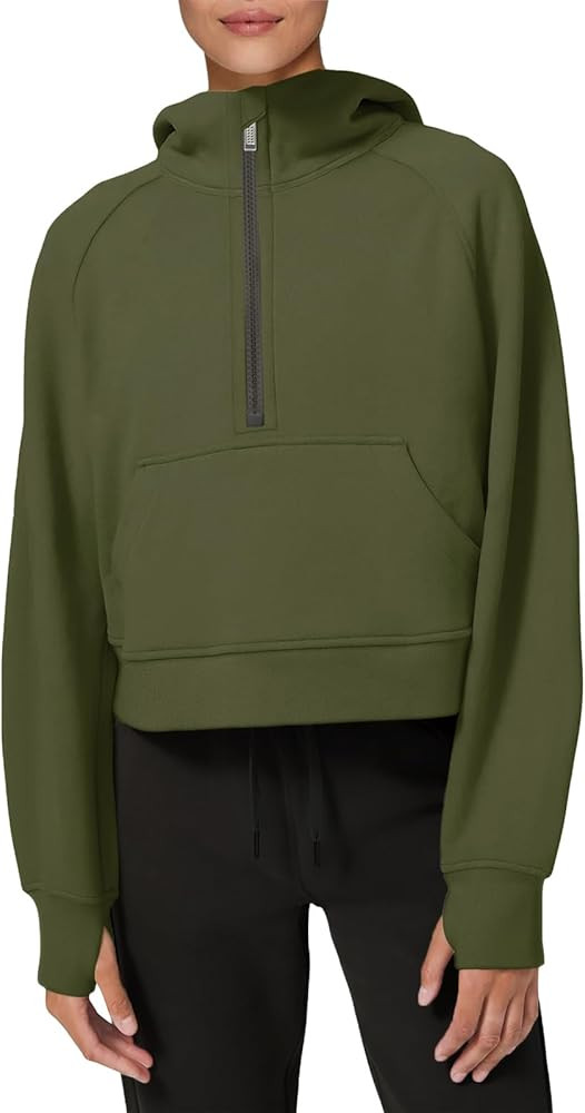 LASLULU Womens Hoodies Fleece Lined Collar Pullover 1/2 Zipper Sweatshirts Long Sleeve Crop Tops ... | Amazon (US)