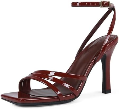 Strappy Heels for Women Square Open Toe 4 Inch Stiletto Ankle Strap Sandals | Wedding guest, part... | Amazon (US)
