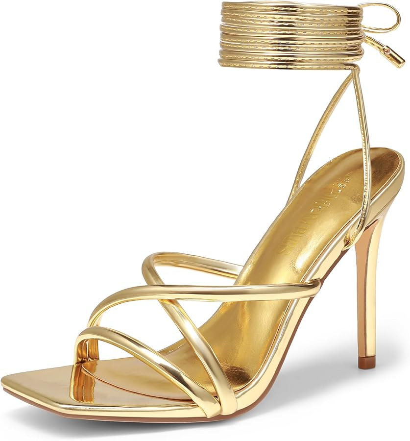 DREAM PAIRS Heels for Women Strappy High Stiletto Lace Up Heeled Sandals Square Open Toe Heels fo... | Amazon (US)