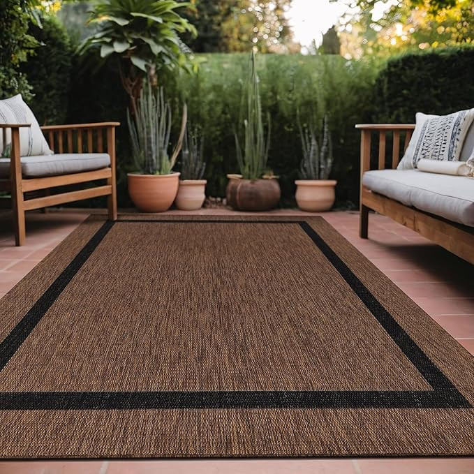 Bordered Outdoor Rug 5x7 Washable Outside Carpet for Indoor Patio Porch Waterproof Easy Cleaning ... | Amazon (US)