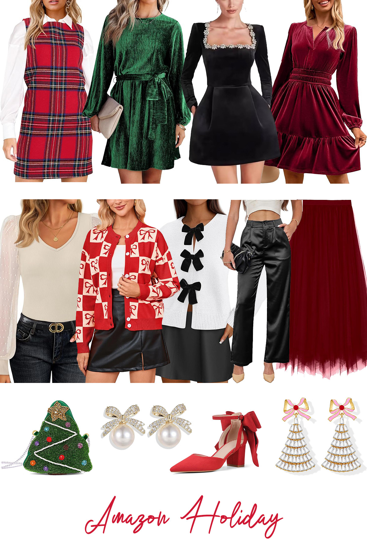 Amazon Christmas Outfits

The trendy pieces on Amazon this holiday season have a few things in common: rich textures and classic prints. Key pieces trending this year are rich, jewel-toned velvet in silhouettes like structured blazers and cozy midi-skirts, classic tartan and plaid prints, and pieces featuring subtle shimmer and metallic threads. If all you need is an accessory to complete your Christmas look, Amazon also has a ton of fun kitschy earrings and purses. 

 #LTKCyberWeek #LTKGiftGuide #LTKHoliday