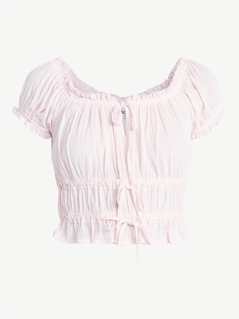 No Boundaries Puff Sleeve Peplum Top, Women’s XXS-XXL | Walmart (US)