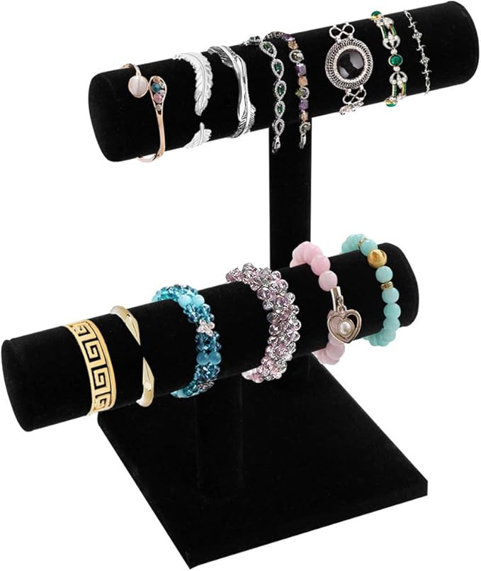 Amazon.com: 2 Tier Black Velvet T-Bar Bracelet Watch Jewelry Stand Display, Detachable Rack Bangl... | Amazon (US)