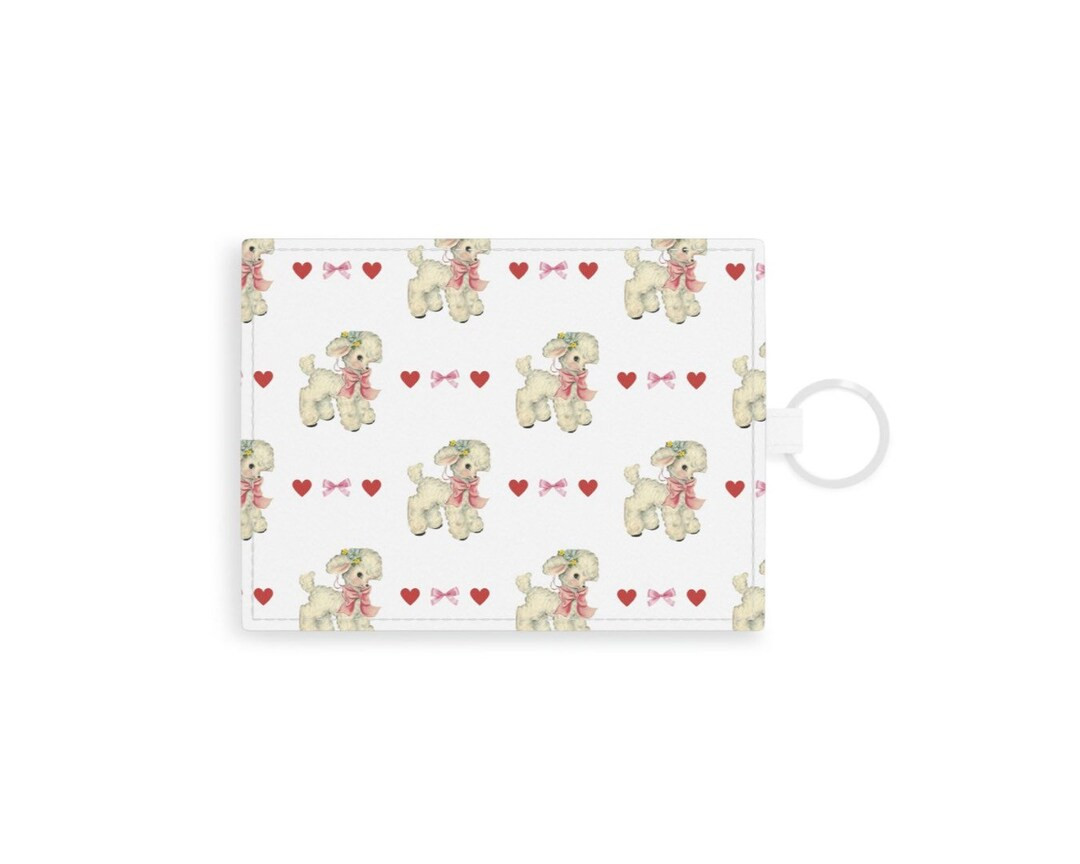 Heart Ribbon Lamb Pattern Coquette White Leather Card Holder Keychain Wallet Coquette Pinterest A... | Etsy (US)