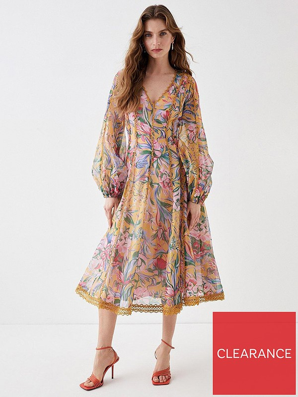 COAST Trim Detail Midi Dress - Yellow | Very (UK)