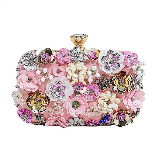 Women's Evening Clutches Bag Floral Evening Handbag Rhinestone Clutch Purse Bride Party Wedding Chain Strap Shoulder Bag(Floral Pink) | Amazon (US)