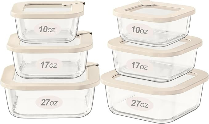 Glass Food Storage Containers with Glass Lids, Microwave Safe Food Container Set, Airtight Meal P... | Amazon (US)