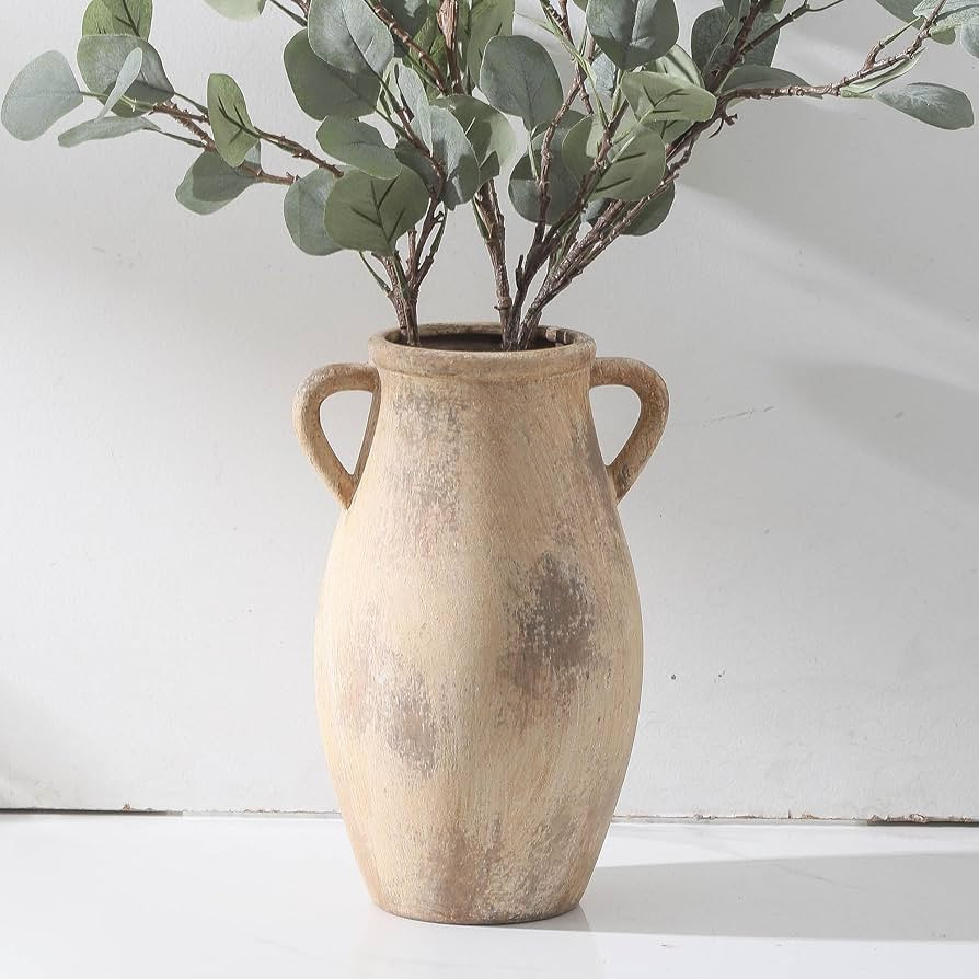 Large Ceramic Vase,11.3 inch Tall Farmhouse Flower Vase with 2 Handles,Terracotta Decorative Flow... | Amazon (US)
