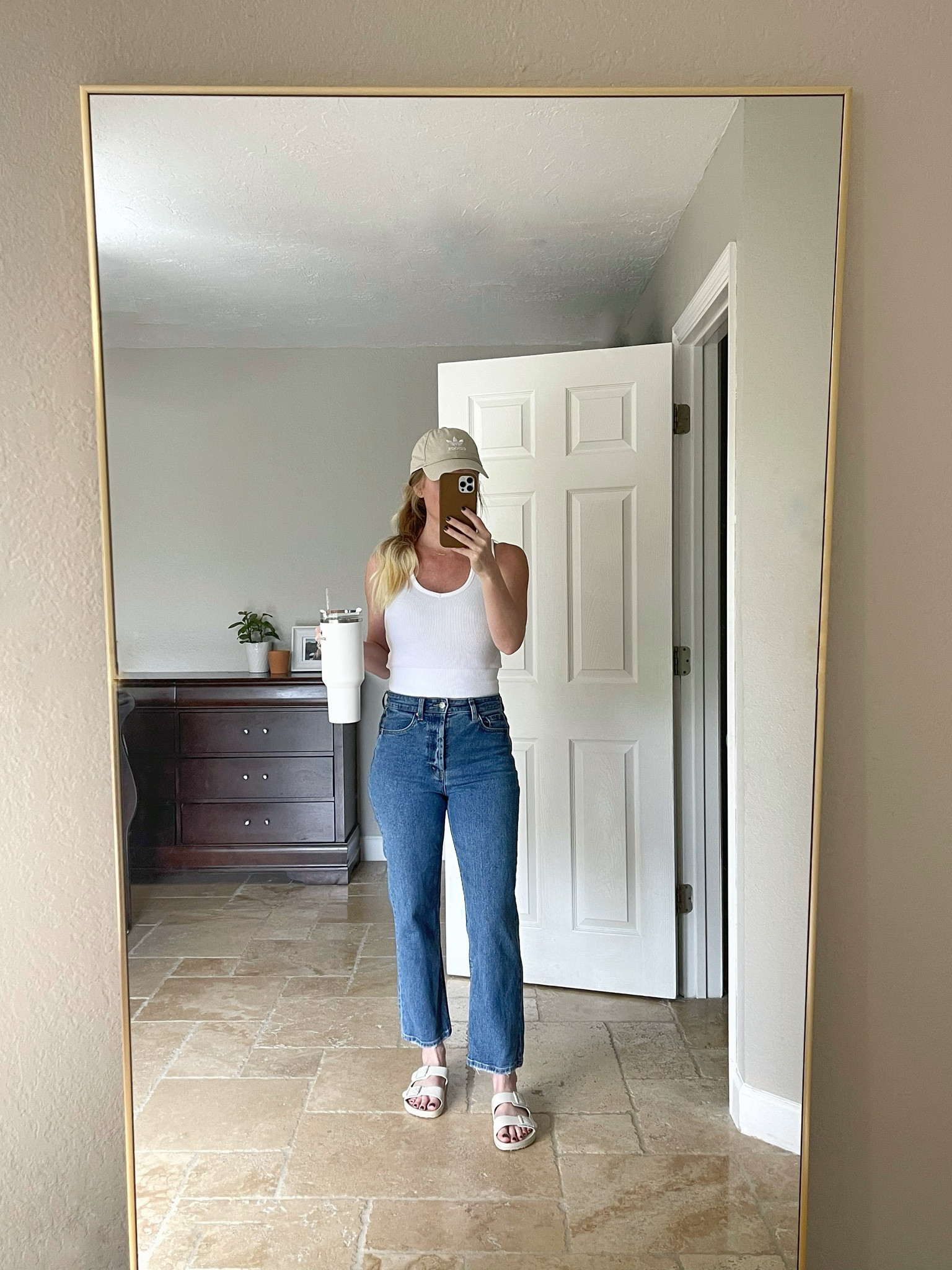 Outfits for outdoor party, fall outdoor party outfit , mom outfits, outfits for moms, running errand outfits, women’s jeans, white ribbed tank, neutral  sandals, hats 

#LTKStyleTip #LTKSaleAlert #LTKFindsUnder50