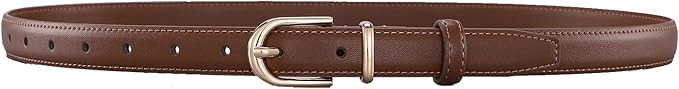 Women Skinny Leather Belt for Jeans Pants Ladies Thin Waist Dress Belts with Gold Buckle | Amazon (US)