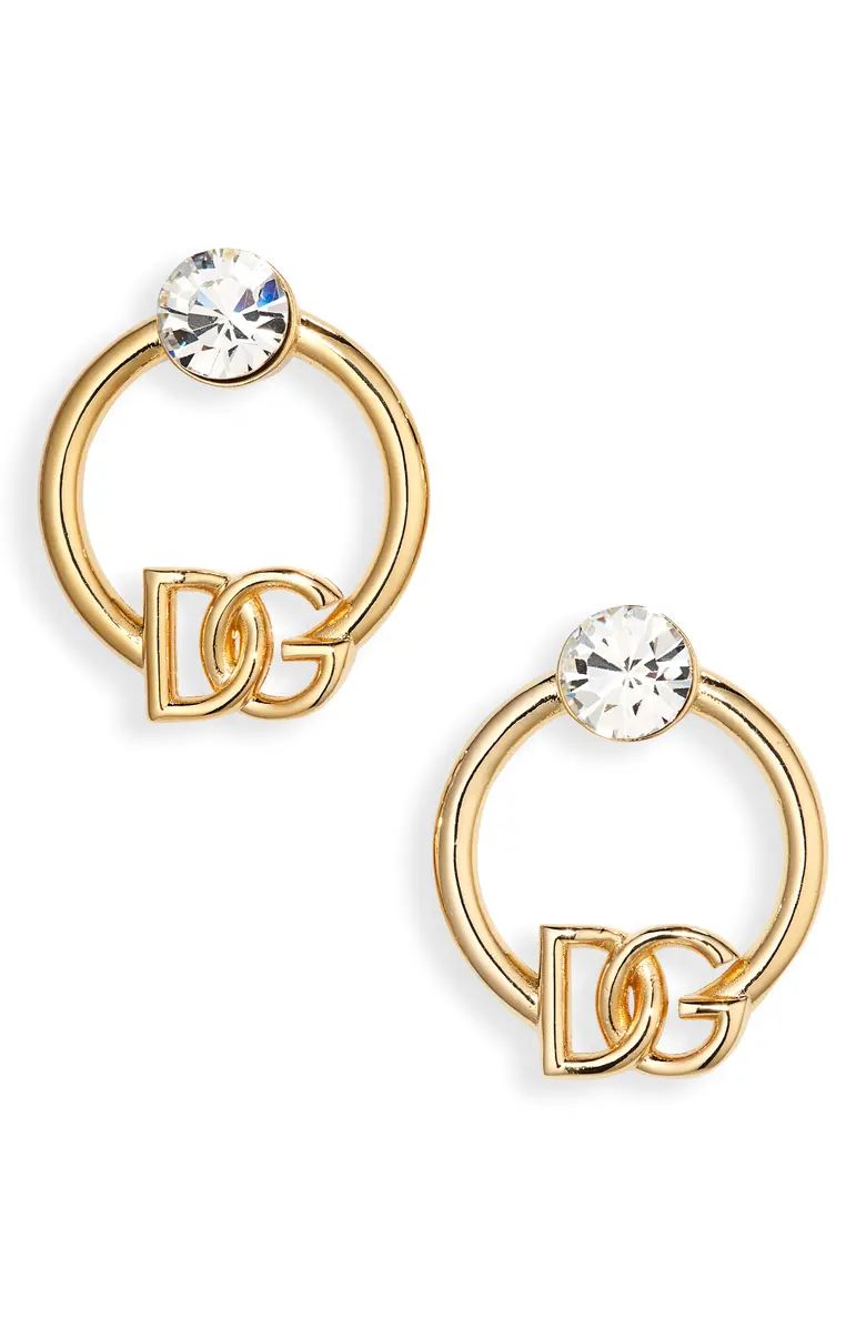 Dolce&Gabbana DG Logo Crystal Stud Hoop Earrings | Nordstrom | Nordstrom