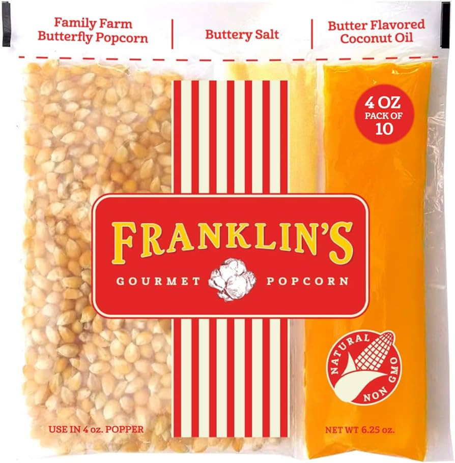 Franklin’s Gourmet Popcorn All-In-One Popcorn Packs for Popcorn Machine - 4oz Pack of 10 - Made... | Amazon (US)