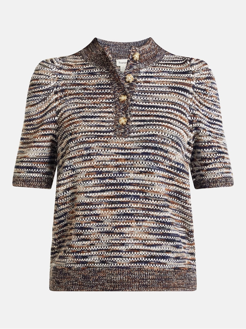 Scenario Women's and Women's Plus Henley Sweater with Puff Sleeves, Lightweight, Sizes XS-4X | Walmart (US)