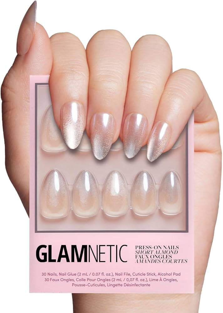 Glamnetic Press On Nails - Polar Night | Short Almond Fake Nails with Ombré Silver Tips and Glos... | Amazon (US)