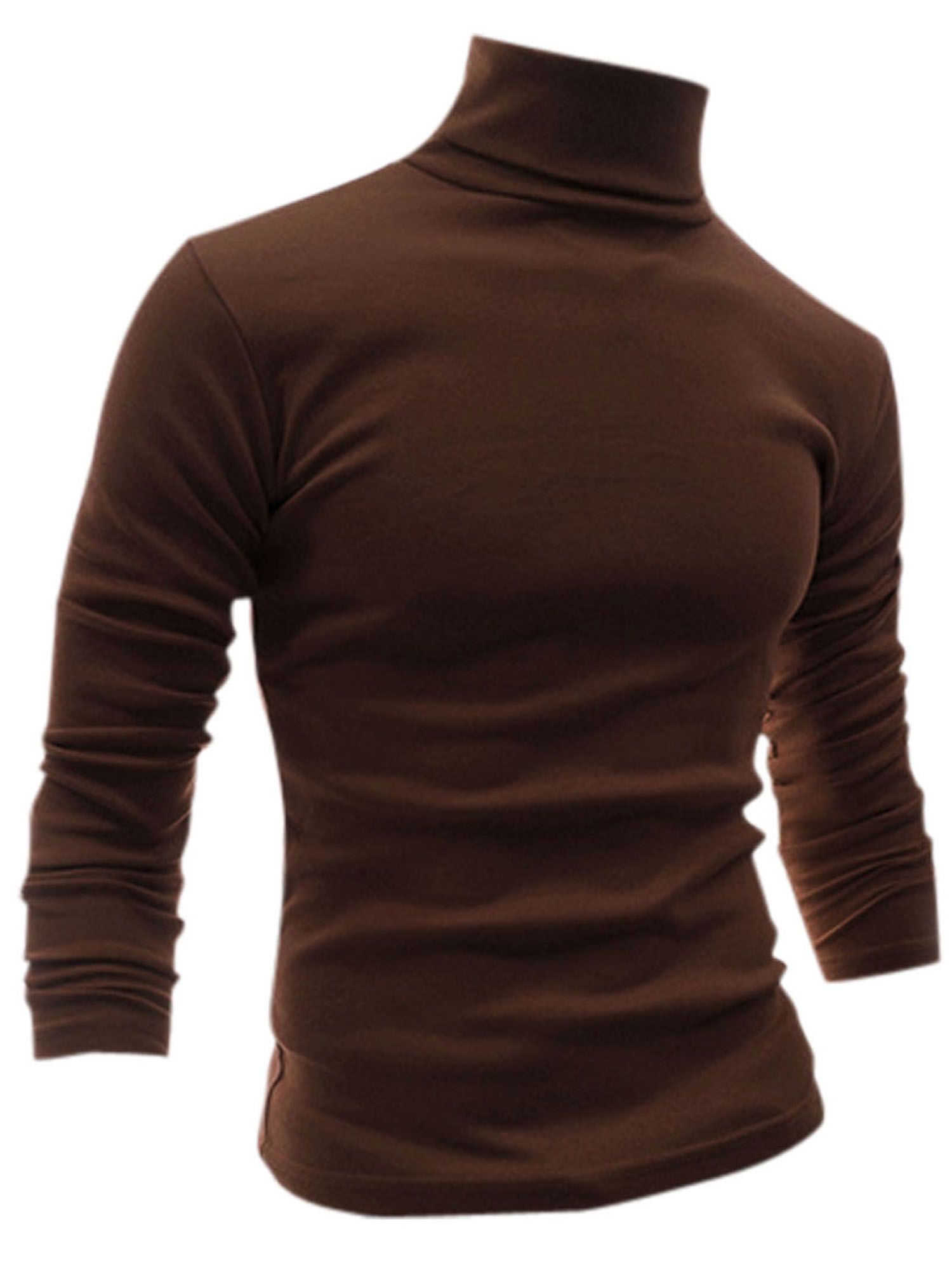 Unique Bargains Men's Turtle Neck Full Sleeves Stretchy Slim Fit Shirt S (US 34) Brown | Walmart (US)