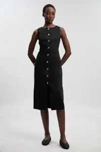 Tailored Linen Statement Button Front Pencil Midi Dress | Karen Millen