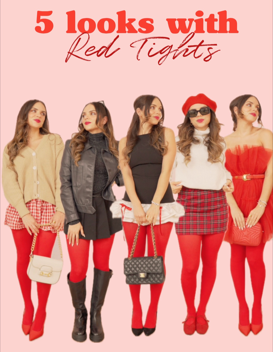 5 looks with red tights. Similar pieces here!