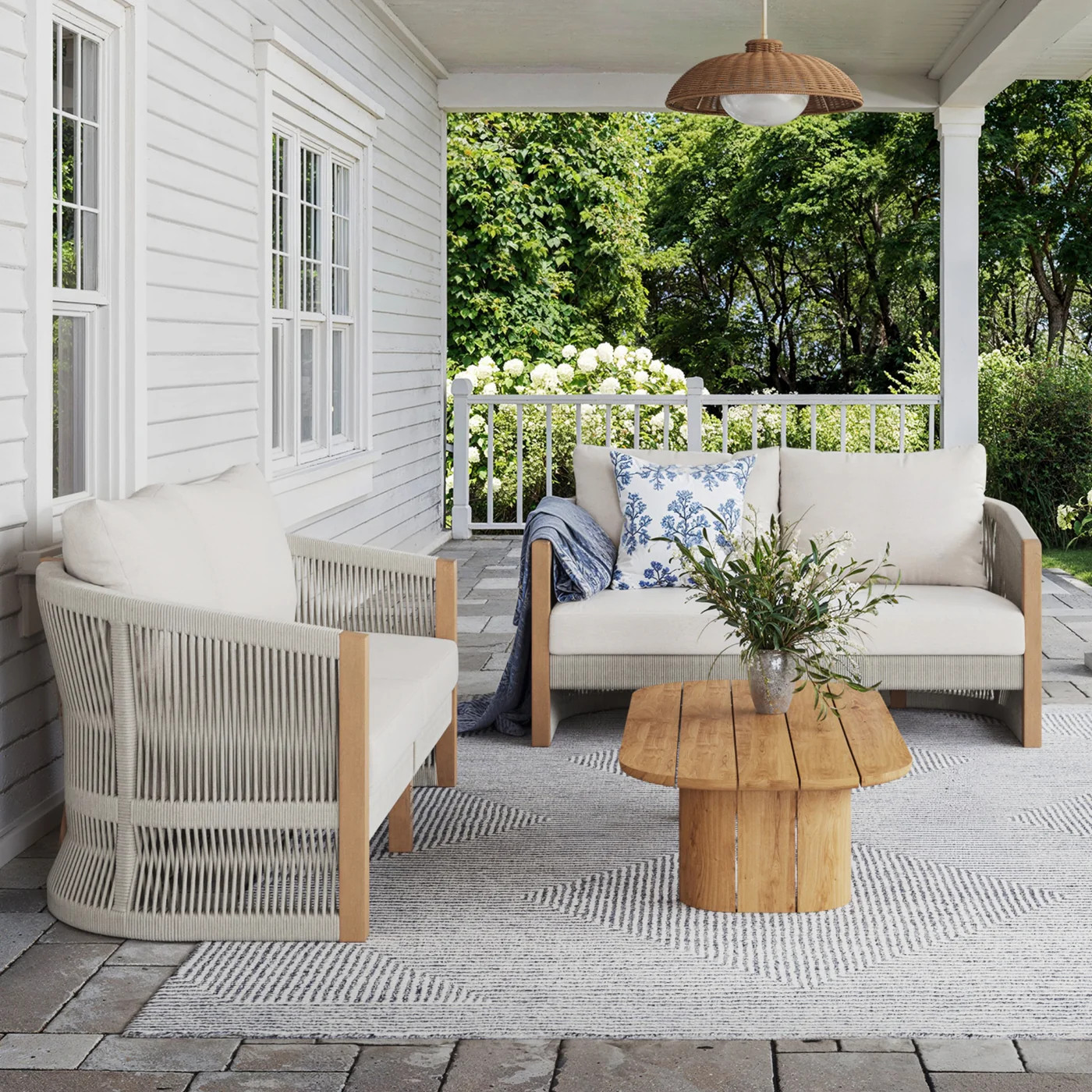 Outdoor Wood Rope Patio Loveseats Ash White (Set of 2) | Nathan James